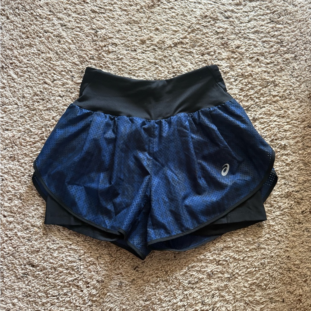 Asics Women's Black and Blue Running Shorts